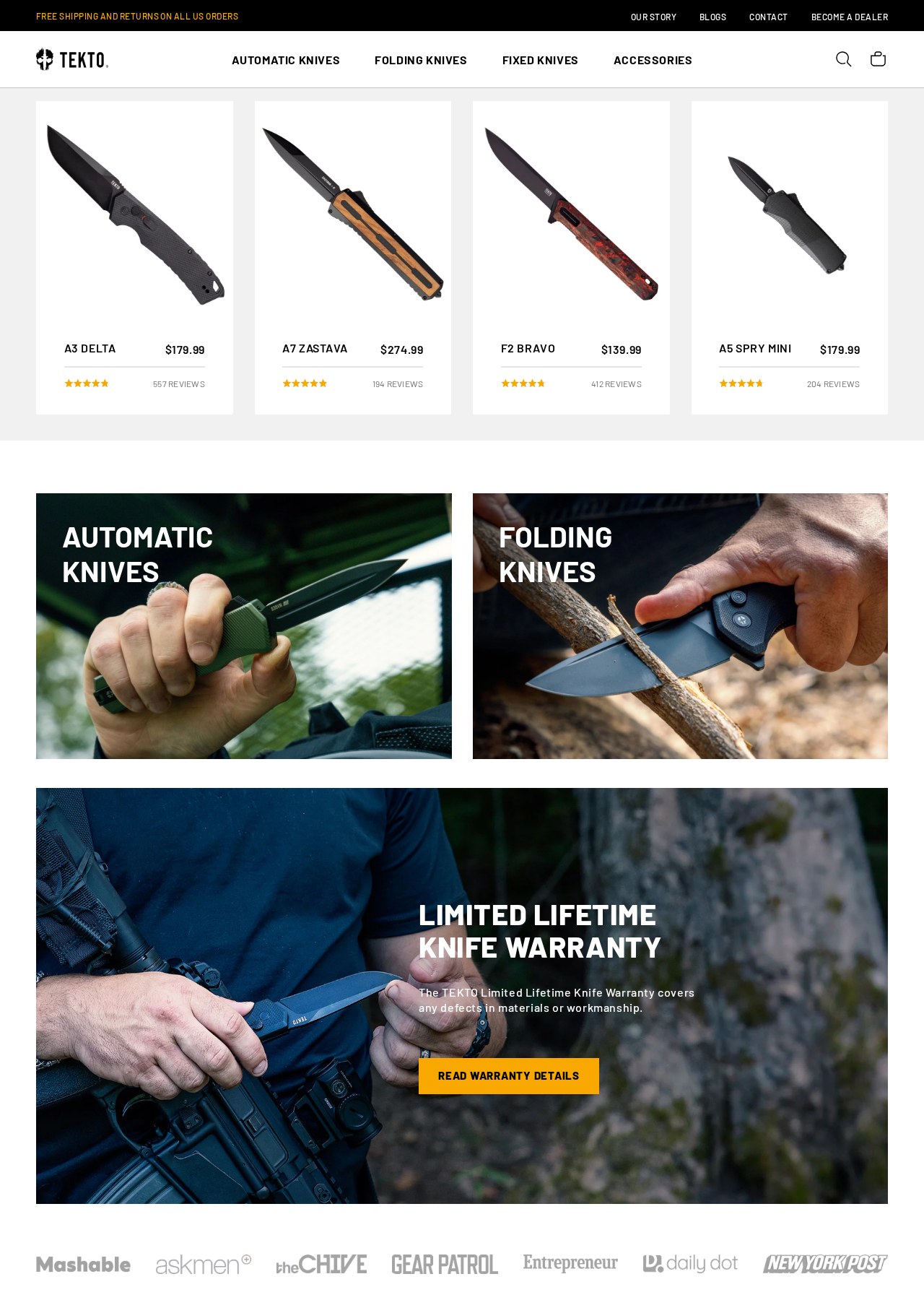 E-commerce knife brand website
